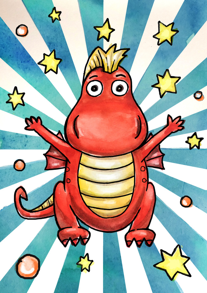 Drache Hagelsturm Aquarell und Buntstift