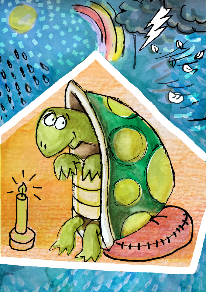 Schildkröte Erni Aquarell und Buntstift